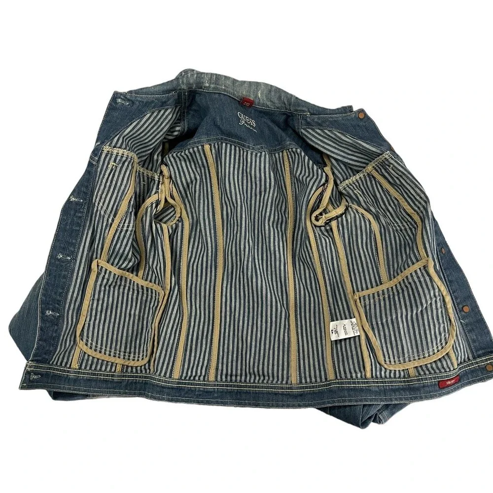 GUESS PREMIUM DENIM Womens Jacket Size Small Distressed Ripped Washed Cotton - Picture 8 of 8